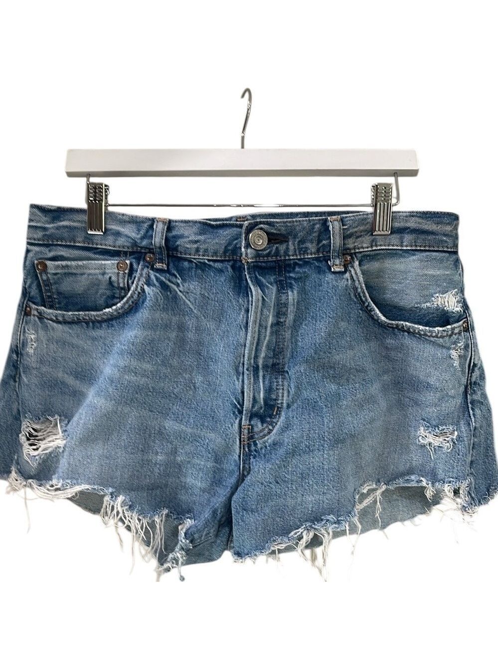 Moussy Vintage Cut Off Distressed Jean Shorts SZ 31 Japanese Denim Blue